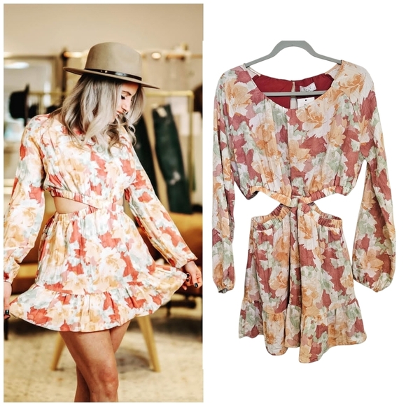 Sage Dresses & Skirts - Sage The Label Amalfi Coast Floral Cut Out Ruffle Mini Dress
